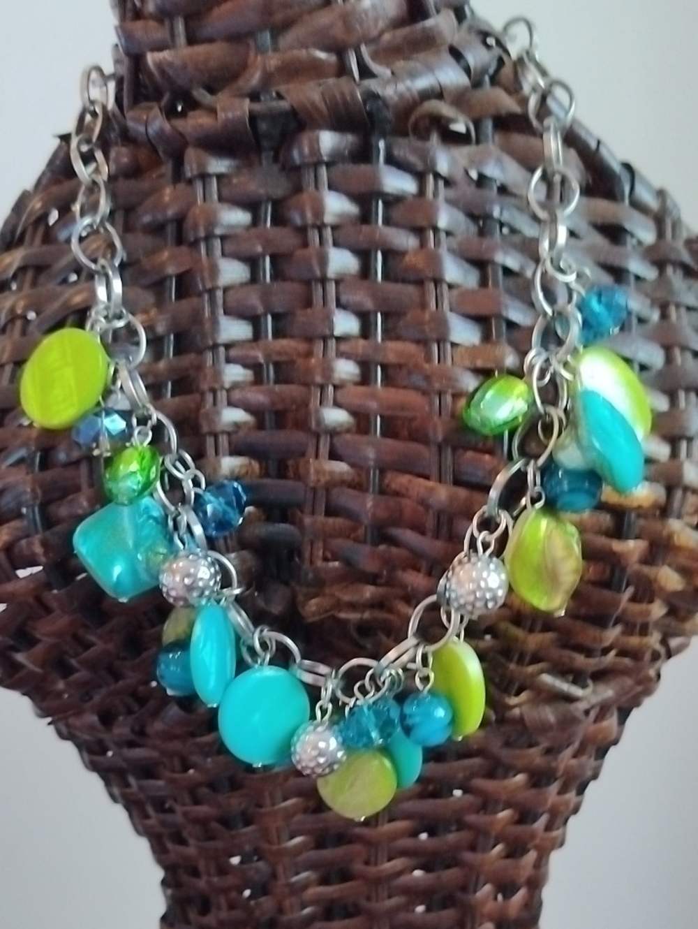 Turquoise & Lime Bead Charm Necklace - Women Jewelry